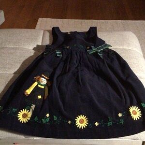 Bonnie Jean Navy Corduroy Jumper with Embroidered Sunflower Accents Sz 6